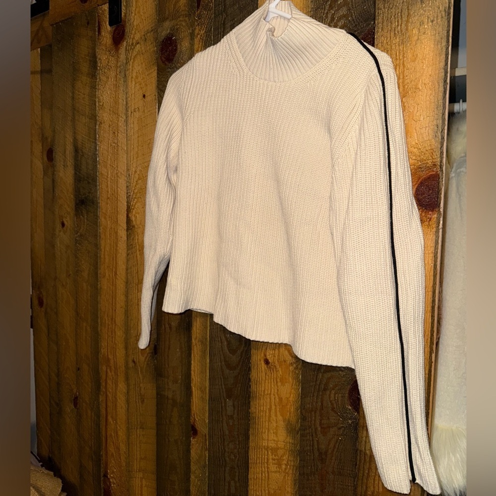 French Connection Cream Sweater with Black Accent